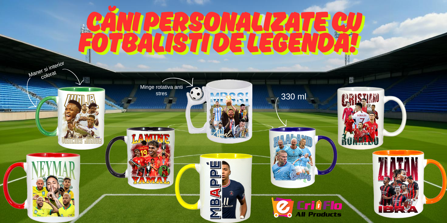 SUPER CANI PERSONALIZATE CU FOTBALISTI FIFA 2025 IDEALE PENTRU TOATE VARSTELE, CADOURI PERFECTE PENTRU FANATICI AL SPORTULUI